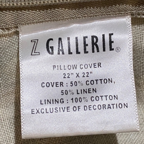 Z Gallerie Euro Pillow Cover Sham Set (2) Linen Cotton 22 X 22 Blue Taupe Cream - Picture 8 of 11